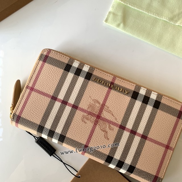 Burberry專門店新款Haymarket格紋拼皮革拉鏈錢包 巴寶莉男女款長錢包 yxb1056
